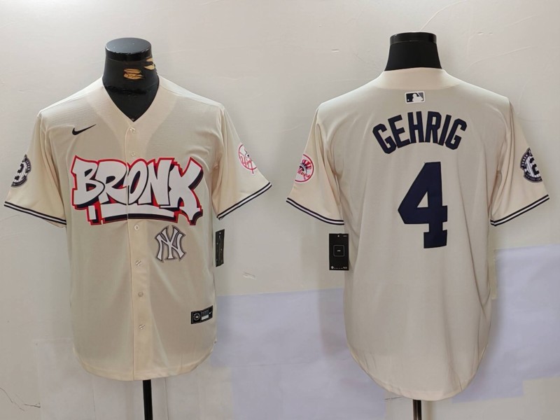 Men New York Yankees #4 Gehrig Cream joint name 2024 Nike MLB Jersey style 4